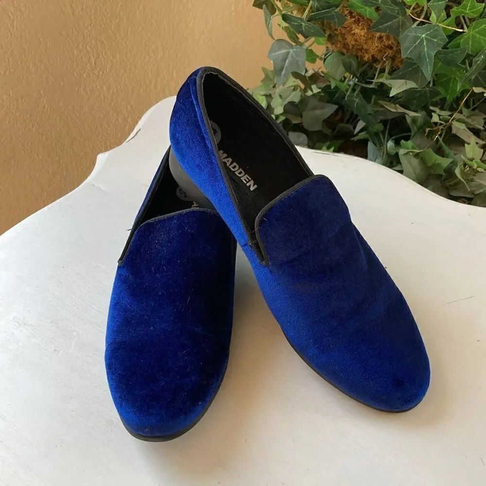 Madden Steve Madden Mens Slip-On Triumph Blue Velvet Smoking Loafers Men’s 8.5